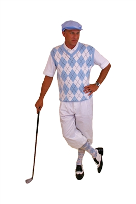 Men's Golf Outfit - White Knickers, Blue Sweater, Socks, Cap