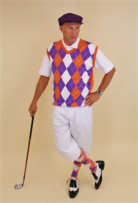 Men's Golf Knickers Outfit - White Knickers, Orange, Purple