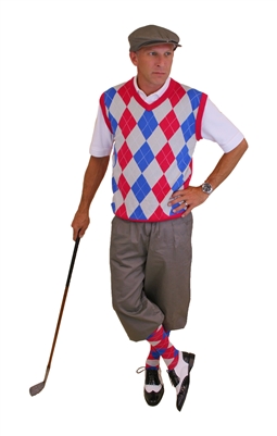 Men's Golf Outfit - Grey Knickers with Red Grey Navy Argyle