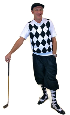 Men's Golf Knickers Outfit - WhiteBlackGrey Overstitch