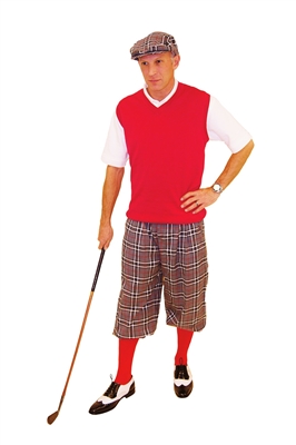 Men's Traditional Golf Outfit-Grey Plaid Knickers, Sweater