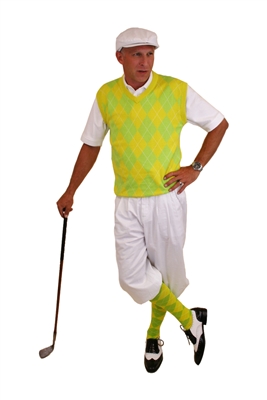 Men's Golf Knickers Outfit - Chartreuse Yellow White